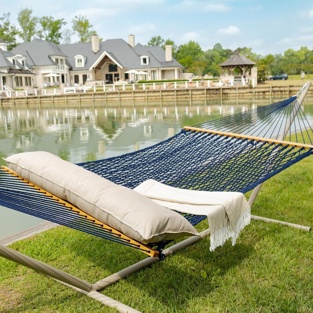 Original Pawleys Island Large Navy DURACORD Rope Hammock with Extension Chains & Tree Hooks, Handcrafted in The USA, 450 LB Weight Capacity, 13 ft. x 55 in.
