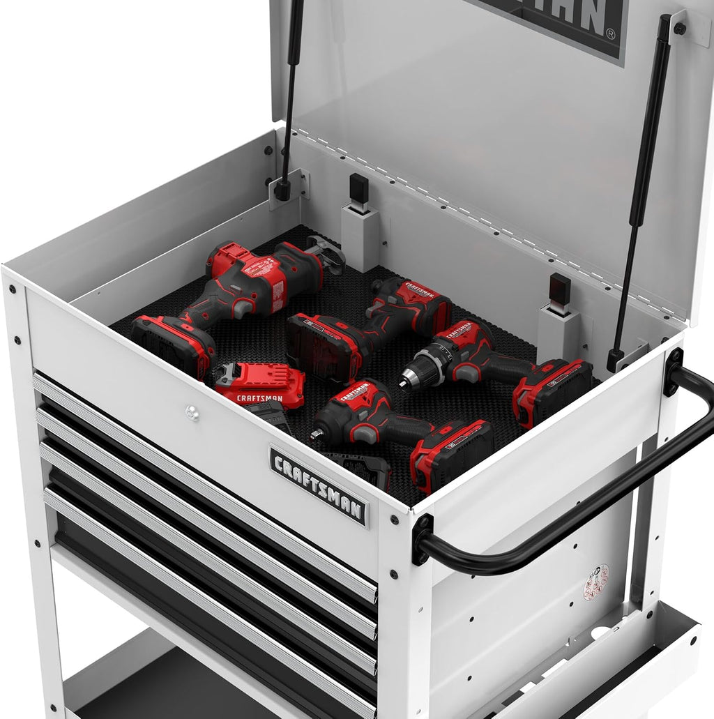 CRAFTSMAN Rolling Tool Chest with Drawers, Tool Box with Wheels and 4 Drawers, Power Outlets and USB, Protective Liner, Steel Utility Cart Storage Cabinet, Supports up to 700 lbs, White (CMST98276WW)