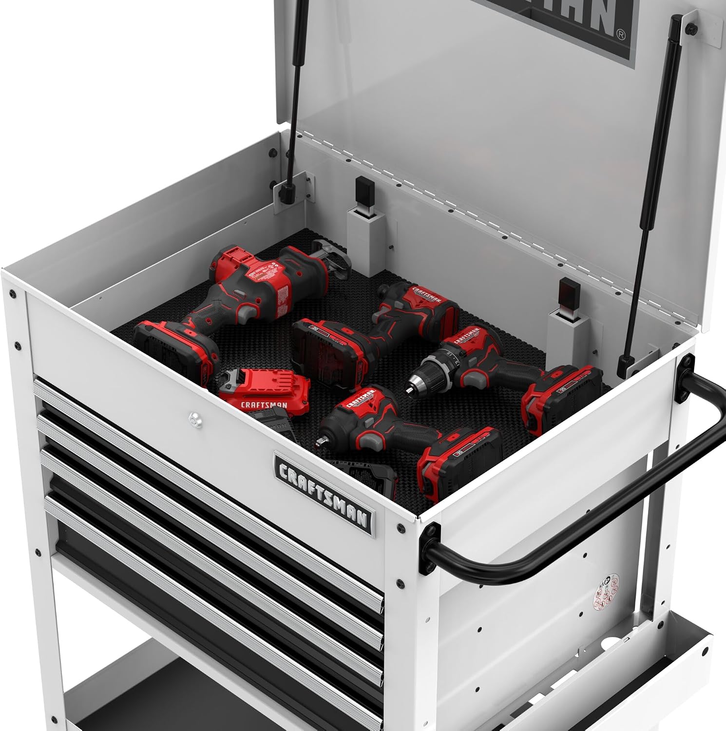 CRAFTSMAN Rolling Tool Chest with Drawers, Tool Box with Wheels and 4 Drawers, Power Outlets and USB, Protective Liner, Steel Utility Cart Storage Cabinet, Supports up to 700 lbs, White (CMST98276WW)