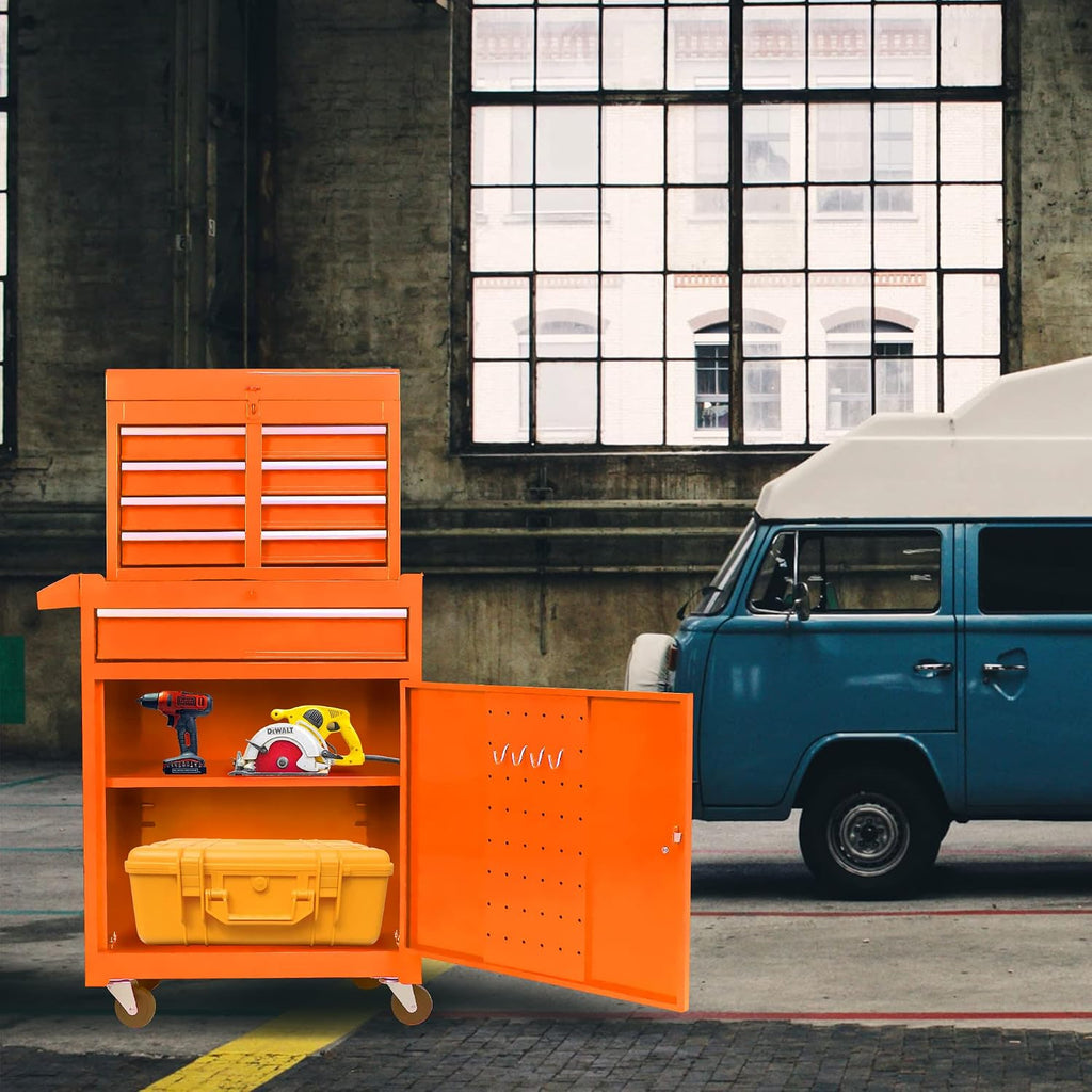 5 Drawers, Portable Rolling Box On Wheels, High Capacity Tool Chest Organizer for Garage, Workshop, Home Crafts Use Orange, Large