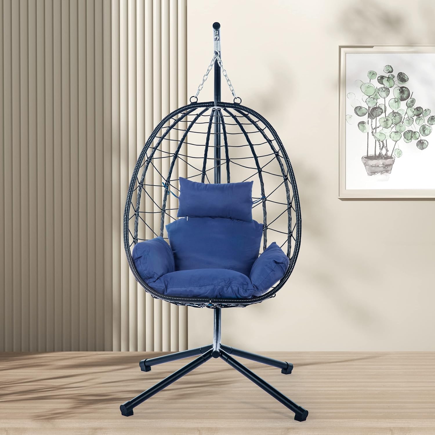Egg Chair with Stand Indoor Outdoor Swing Chair Patio Wicker Hanging Egg Chair Hanging Basket Chair Hammock Chair with Stand for Bedroom Living Room Balcony