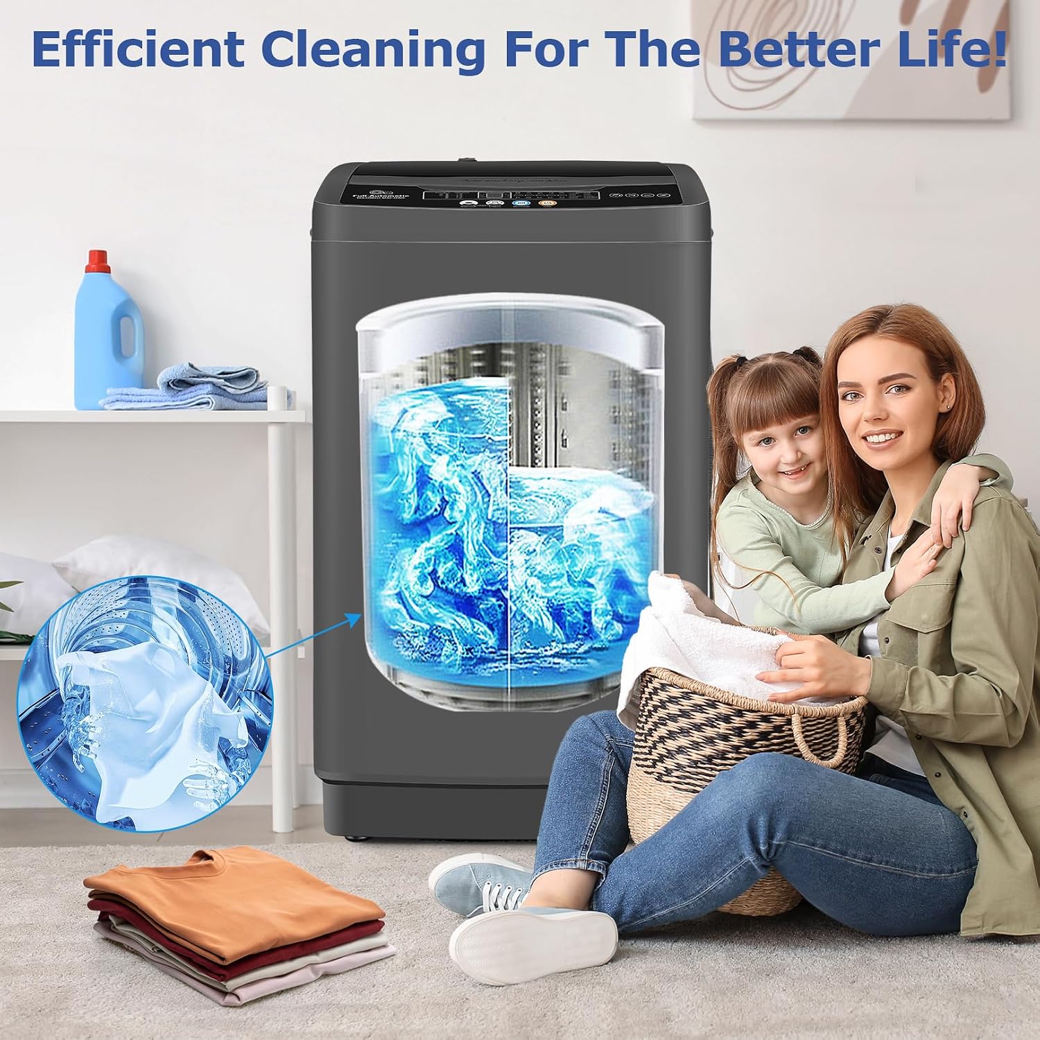 Nictemaw Portable Washing Machine, 20Lbs Capacity Full-Automatic Portable Washer, 2.8Cu.ft Washer and Dryer Combo with Drain Pump, LED Display, 10 Programs & 8 Water Levels for Apartment Dorm RV