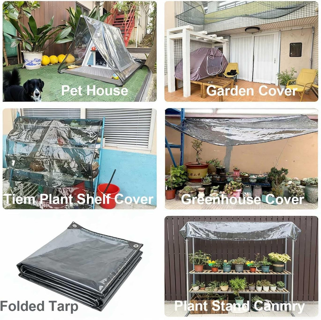 Transparent Tarpaulin 0.32mm, Clear Tarpaulin with Eyelets Waterproof Heavy Duty Reinforced Clear Plastic Tarp Sheet Pergola Covers, 450g/m² PVC Clear Tarps Windproof for Garden Gazebo(11x16ft)