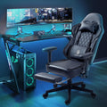 Dowinx LS-66T50EJP Gaming Chair with Pocket Spring Cushion and Hanger, Massage Game Chair Pu Leather with Headrest, Ergonomic Computer Chair with Footrest 300lbs for Adult, Black Grey
