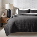 EVERGRACEHOME Cotton Sateen Quilt Set King Size, Pre-Washed Cotton Channel Stitch Coverlet Bedspread, 3 Pieces Lightweight Soft Bedding Sets for All Season, with 2 Pillow Shams, Washed Black