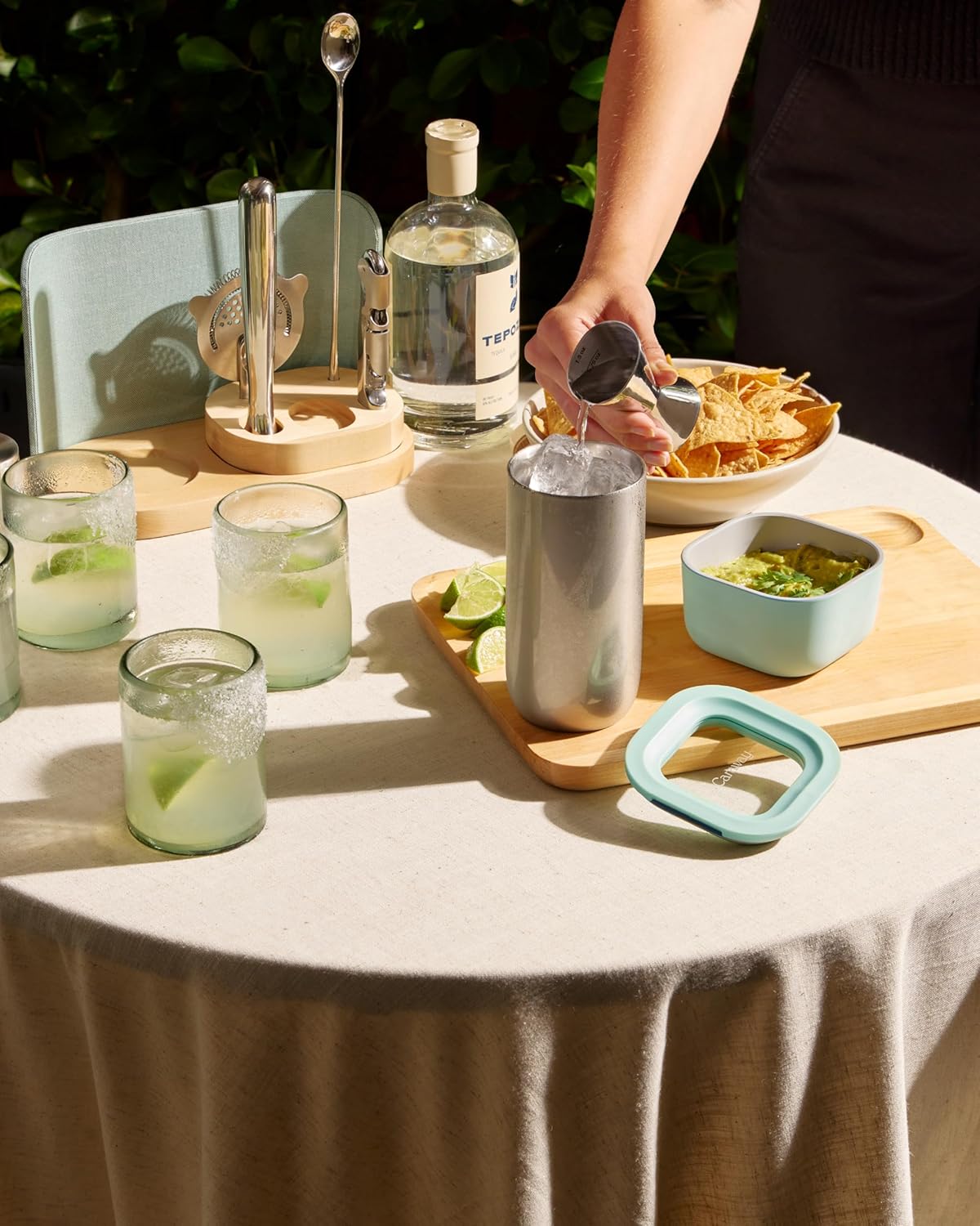 Caraway 9-Piece Complete Bar Set - Cocktail Shaker, Jigger, Muddler, Wine Key, Strainer, Bar Spoon, Storage Organizer, Magnetic Backer - Bartender Accessories - Tools for Home Bartending - Lemon Drop
