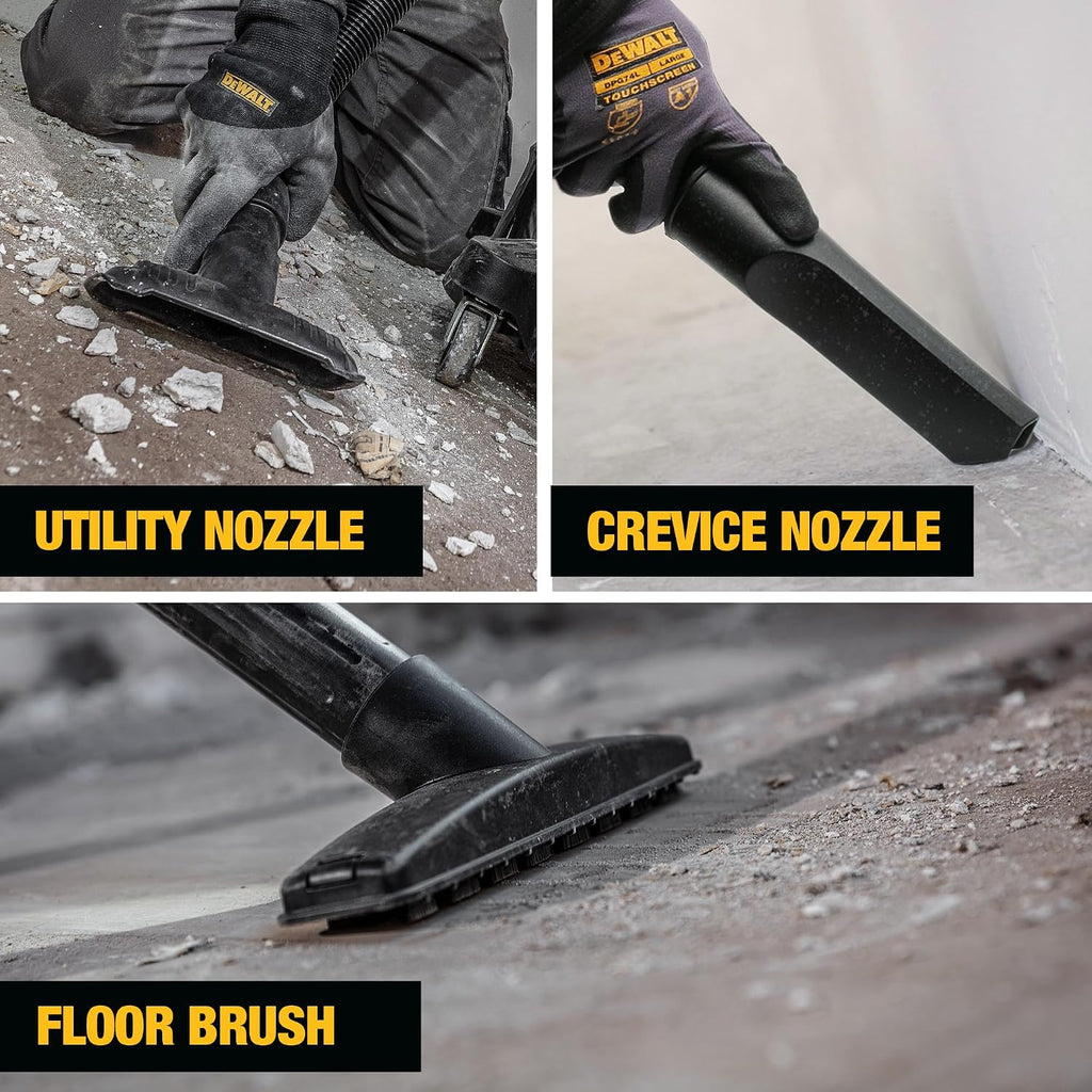 DEWALT DXV05S 5 Gallon Stainless Steel Wet/Dry Vac, 4 Peak HP Shop Vacuums with Attachments, Powerful Suction, 1-7/8' Hose, DXV05S, Silver