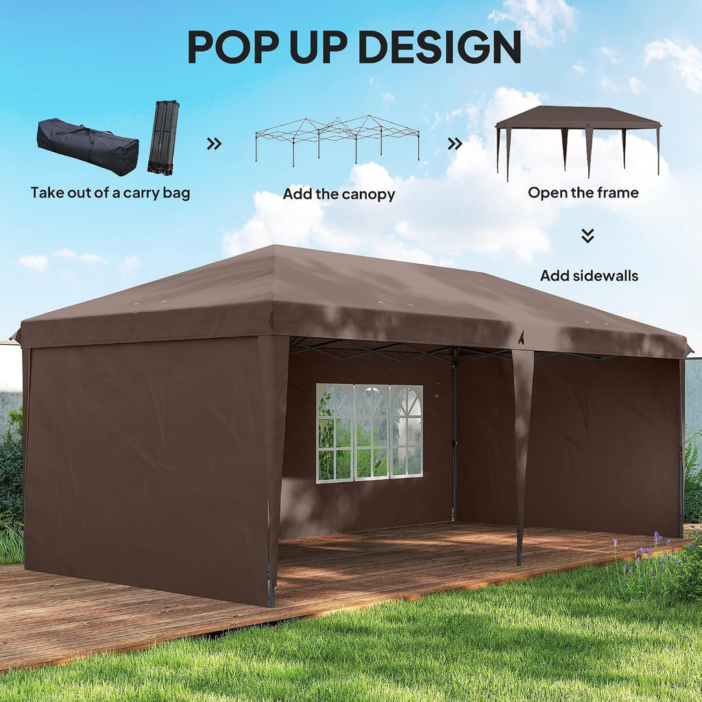 Outsunny 10' x 20' Pop Up Canopy Tent with 4 Sidewalls, Outdoor Portable Instant Canopy Shelter for Parties, Outdoor Instant Gazebo with Carry Bag for Garden, Patio, Coffee