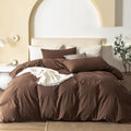 JIYUAN Super King Plus Duvet Cover Set, 3-Piece - 100% Washed Cotton, Linen-Like Soft & Breathable with Zipper Closure, Includes 120x120 Inch Cover & 2 Pillowcases, Solid Chocolate Brown