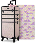 BYOOTIQUE 4in1 Rolling Makeup Case Cosmetology Case on Wheels,Large Capacity Easy Access Cosmetic Organizer Travel Case for Makeup Artist Hairstylist,Art Deco Tyrian