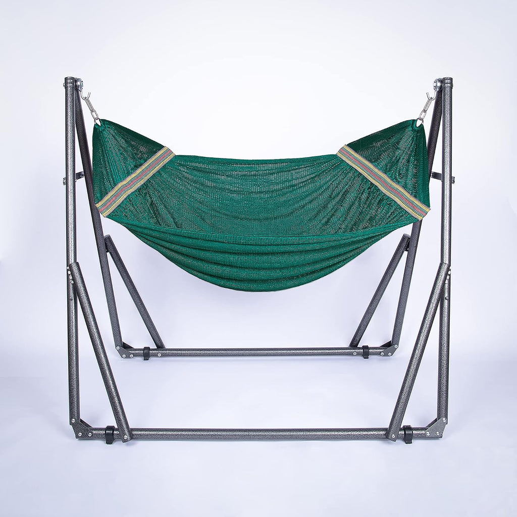 2 in 1 Hammock and Swinging Chair with Collapsible Steel Stand 450 lbs Capacity- Carrying Case, Portable & Adjustable, Perfect for Camping Beach Summer Patio, EZ Daze Foldable Hammock with Stand-GREEN