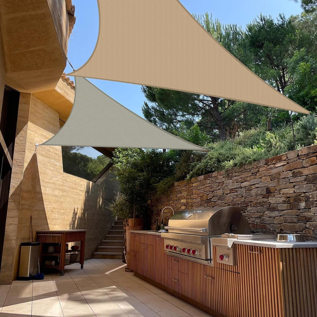 Sun Shade Sail Waterproof,UV Block Khaki Triangle 12' x 12' x 12' Shade Sails,for Outdoor Pergola Carport Awning Yard Activities