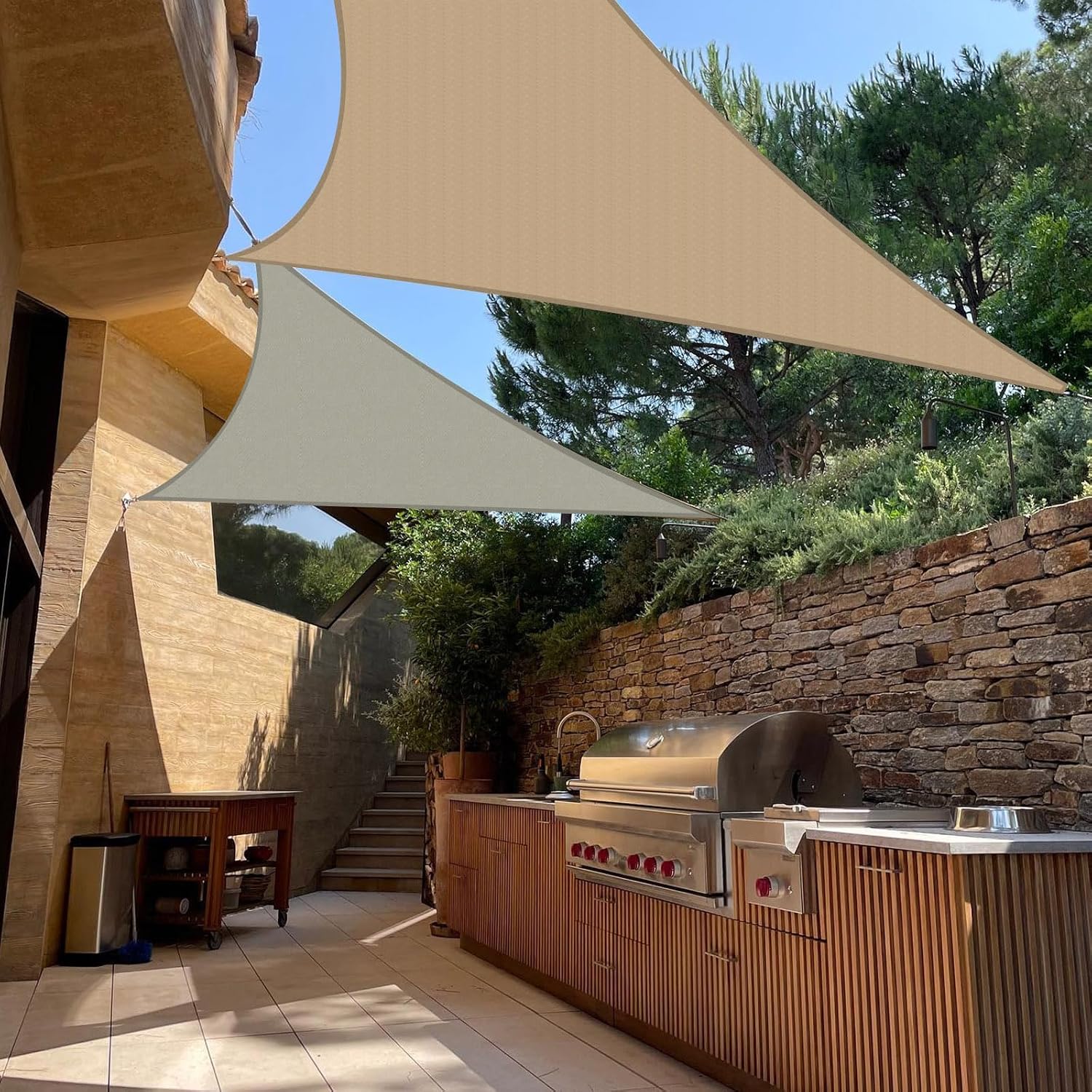 Sun Shade Sail Waterproof,UV Block Khaki Triangle 12' x 12' x 12' Shade Sails,for Outdoor Pergola Carport Awning Yard Activities