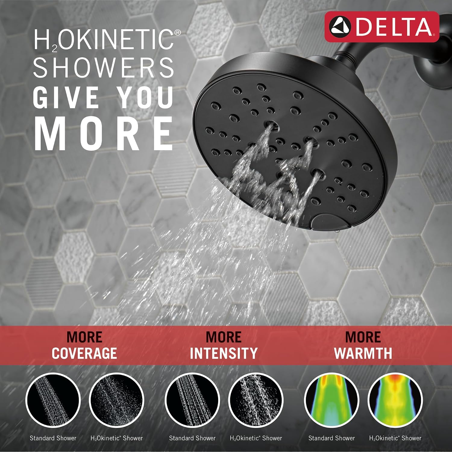Delta Tetra 14 Series H2Okinetic Bathtub and Shower Faucet Set, Matte Black Shower Head and Handle Set, Valve Trim Kit, Matte Black T14489-BL (Valve Not Included)