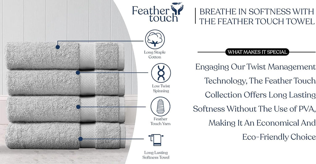 Organic Cotton Luxuriously Plush Bath Towel Pack of 4 | GOTS & OEKO-TEX Certified | Premium Hotel Quality Towels | Feather Touch Technology|650 GSM Long Staple|Soft, Quick Dry & Ultra-Absorbent