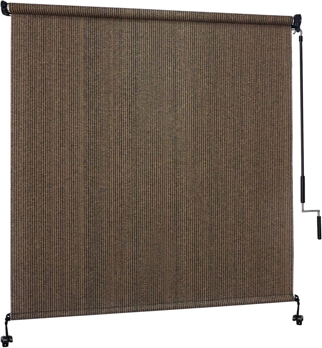 10' W x 8' H Outdoor Roller Shades, Cordless Patio Roll Up Outdoor Blinds with 2 Poles & 1 Fabric, Exterior Sun Shade Cloth for Porch, Gazebo, Balcony, Pergola, Mocha