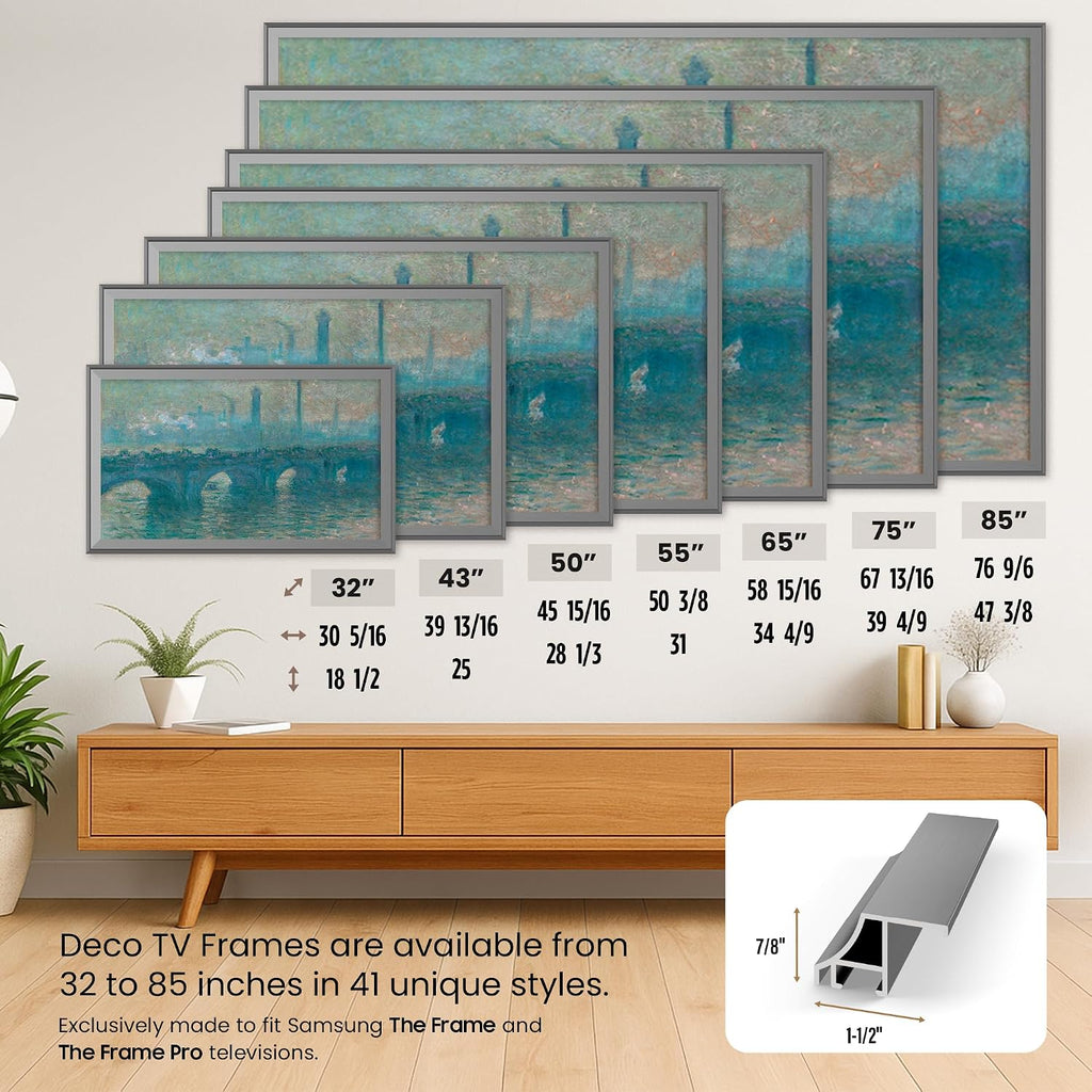 Graphite Scoop 65' Alloy Deco TV Frame - Compatible ONLY with Samsung The Frame TV and Pro TVs (Fits 2021-2026, LS03A, LS03B,LS03C,LS03D,LS03FA,LS03FW)