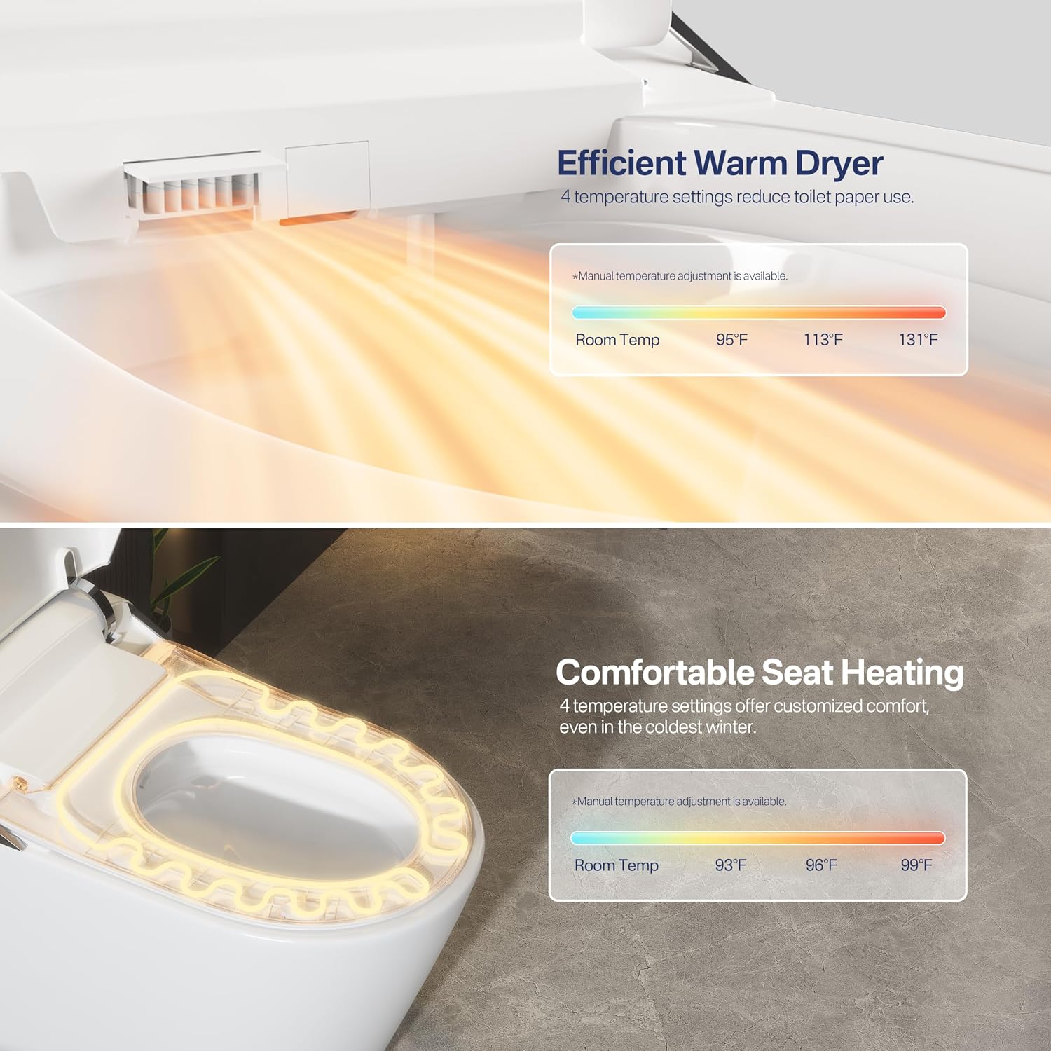 Eridanus Smart Toilet with Bidet Built in, Bidet Toilet with Auto Open/Close Lid, Cleaning Foam Dispenser, Warm Water Sprayer & Air Dryer, Foot Sensor Flush, Elongated Heated Seat, ADA Height
