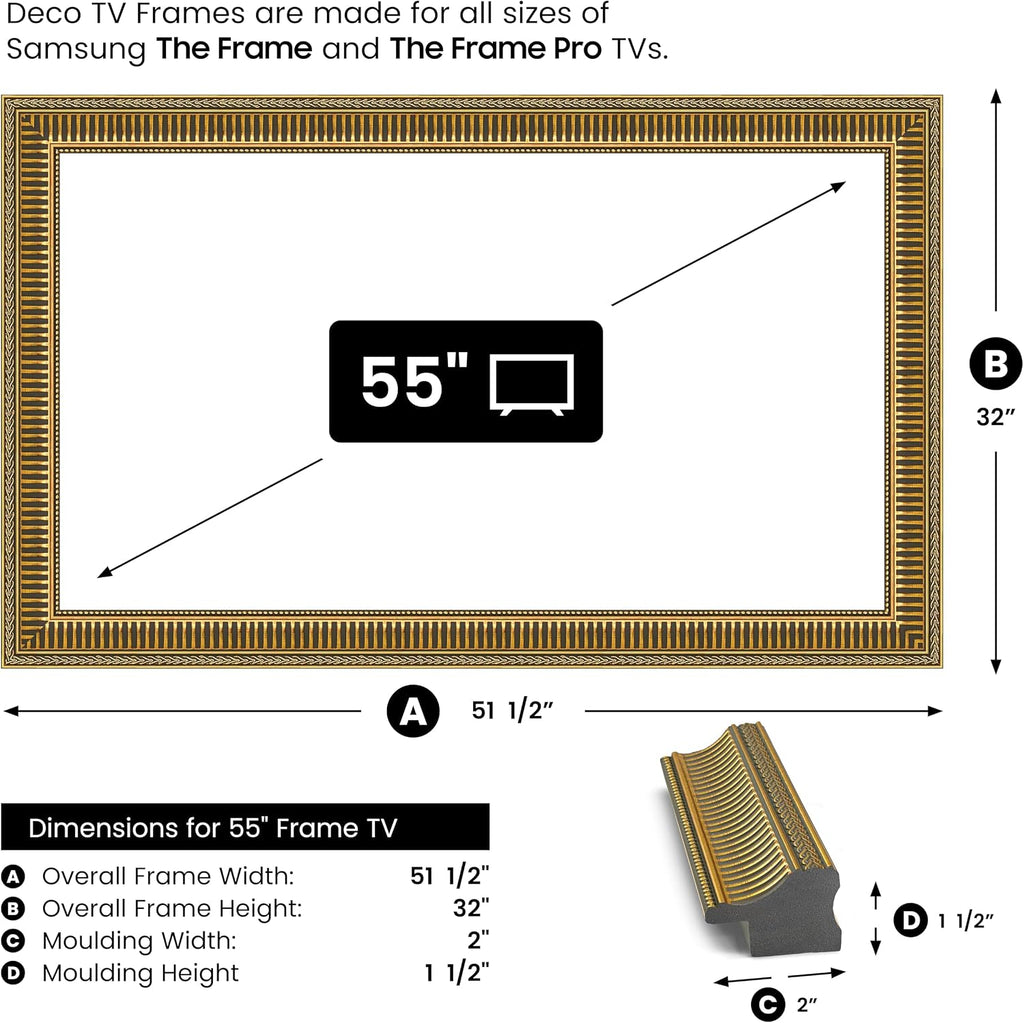 Empire Gold 55' Slim Deco TV Frame - Compatible ONLY with Samsung The Frame TVs (Fits 2021-2026, LS03A, LS03B, LS03C, LS03D, LS03FA)