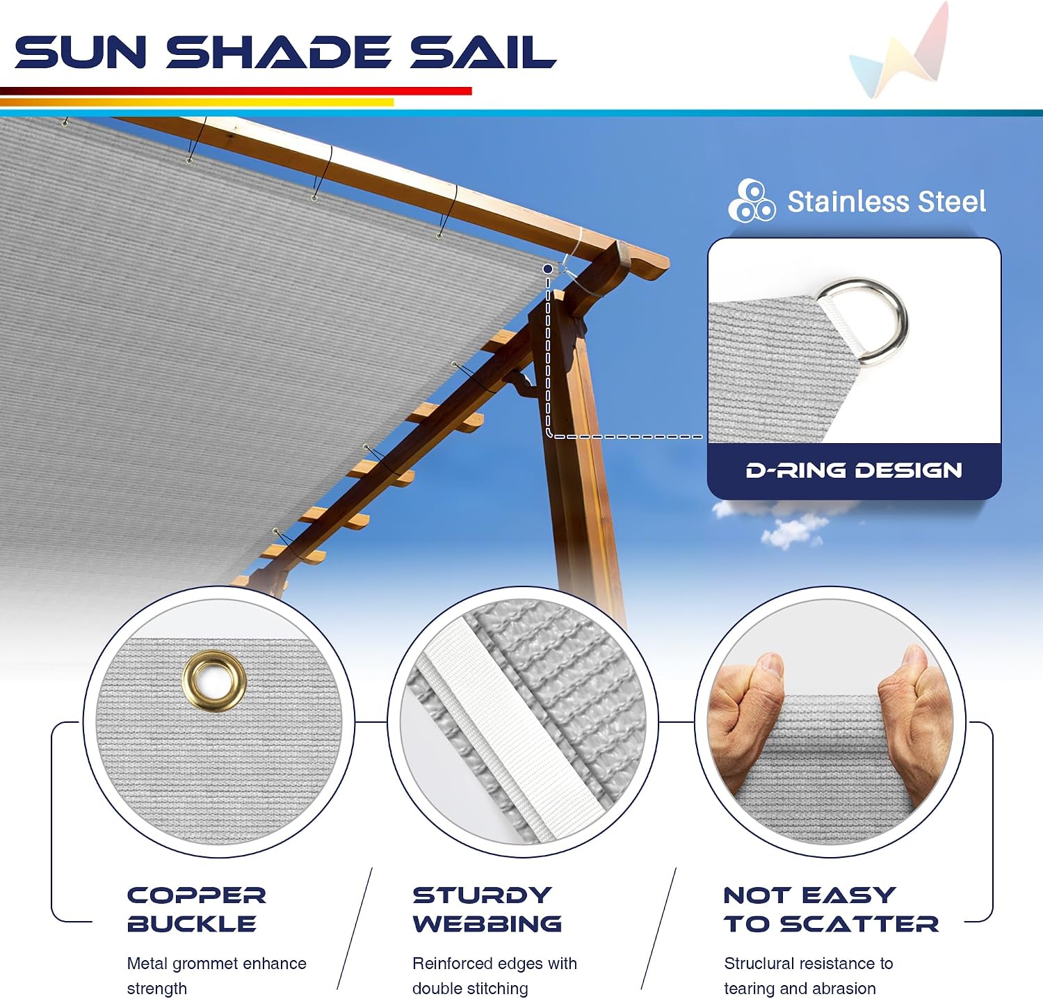 Windscreen4less Straight Edge Sun Shade Sail 11' x 11' Sun Shade Canopy Cover Outdoor with Grommets D-Ring UV Block for Pergola Backyard Patio (Light Gray)