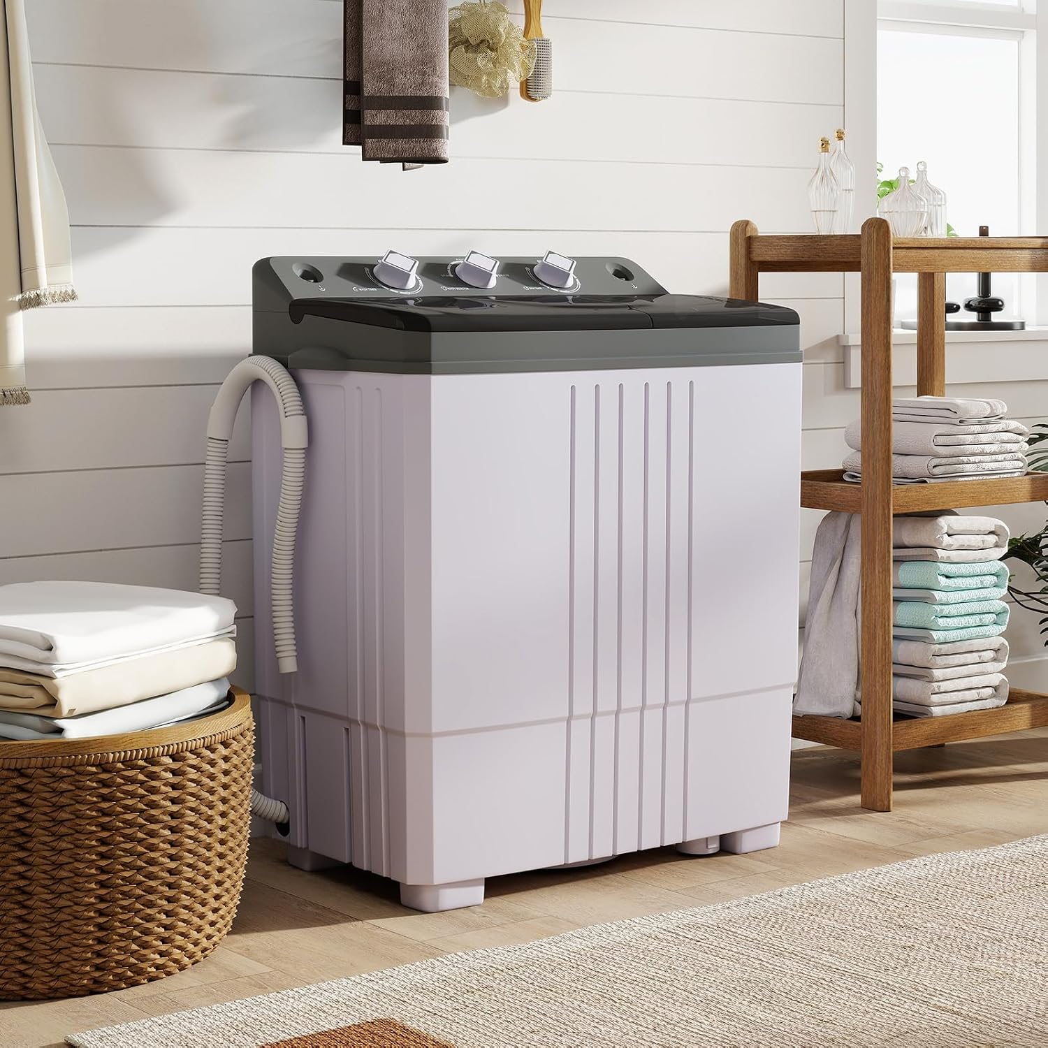 Giantex Portable Washing Machine, 20 LBS Washer & Spinner Combo with Built-in Drain Pump & Time Control, Compact Twin Tub 12 LBS Washing & 8 LBS Spin Drying for Apartment Dorm RV (Grey+White)