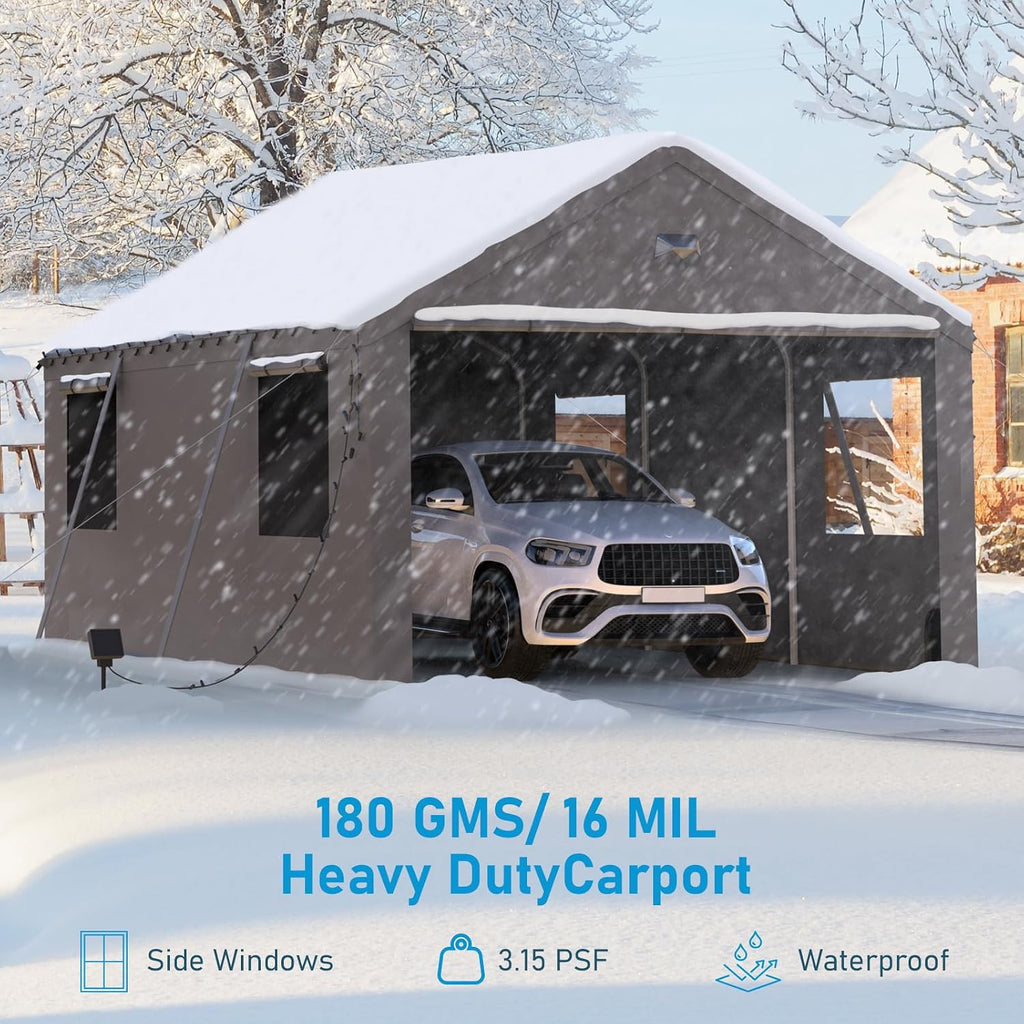 Carports Canopy Heavy Duty, Portable Garage with Sidewalls (12x20, Grey)