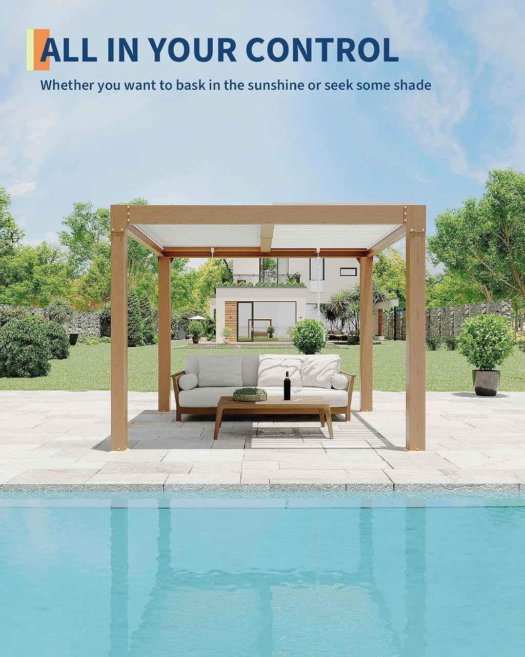 PeakPursuit Louvered Pergola - 10'x10' Outdoor Pergolas with Adjustable Louvered Roof, Reinforced Aluminum Frame, Integrated Drainage System, Outdoor Gazebo for Deck, Patio, Backyard and Garden