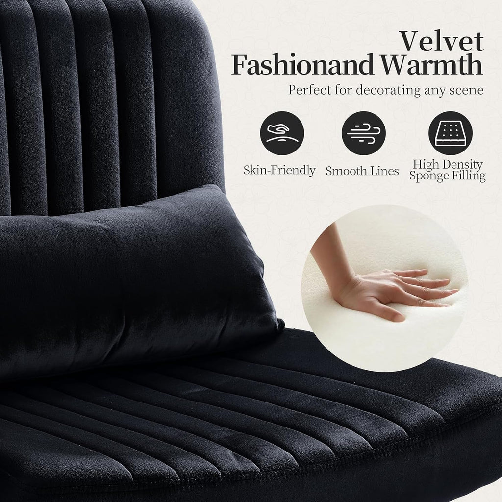 Warmiehomy Criss Cross Chair, Luxury Velvet Cross Legged Chairs, Office Chair for Home Office, Desk Chair with Height Adjustable, Wide Seat Computer Chair, Comfy Vanity Chair Gift, Classic Black