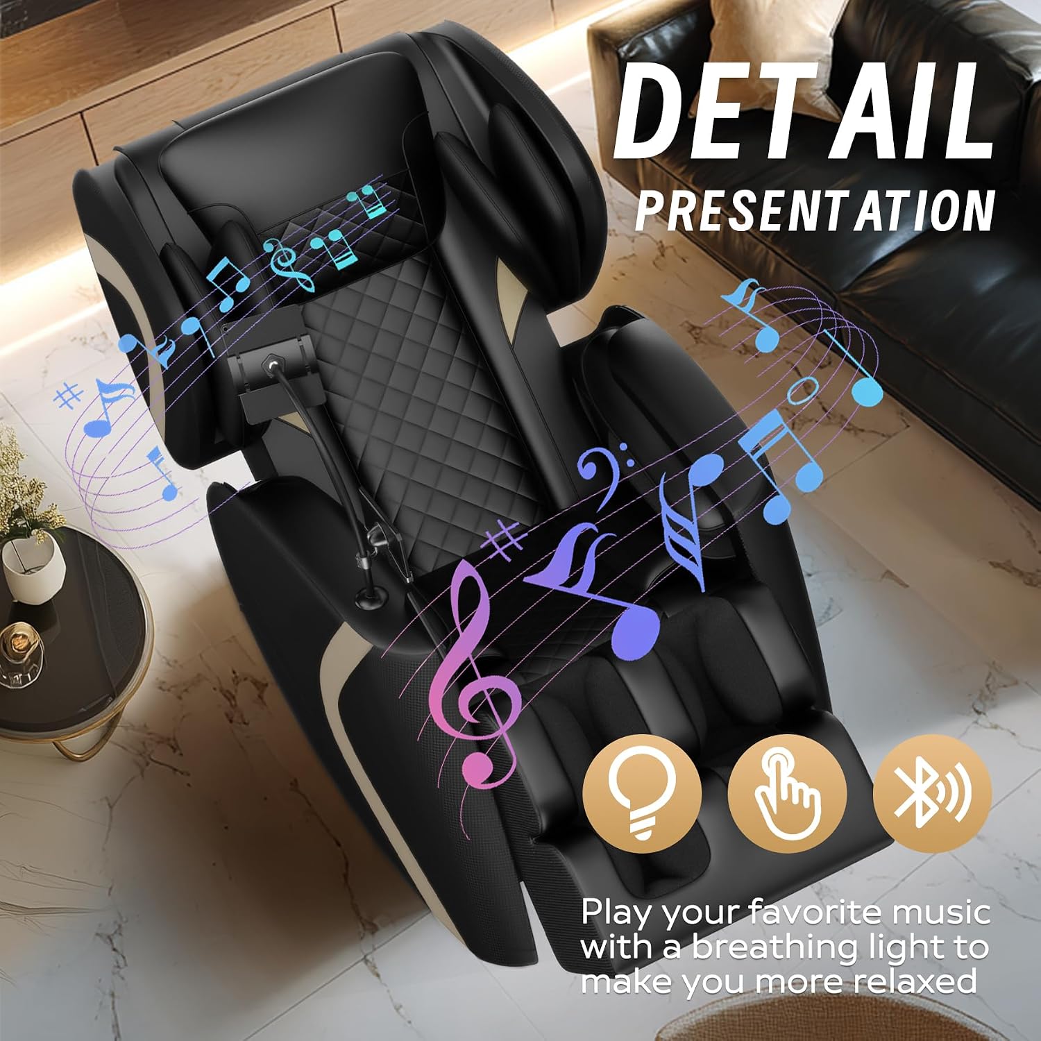 GDFStudio Full Body Massage Chair, Zero Gravity Recliner with Heating, Air Pressure, Foot Rollers, Bluetooth Speaker & Adjustable Intensity, 5 Automatic Modes for Home & Office Relaxation
