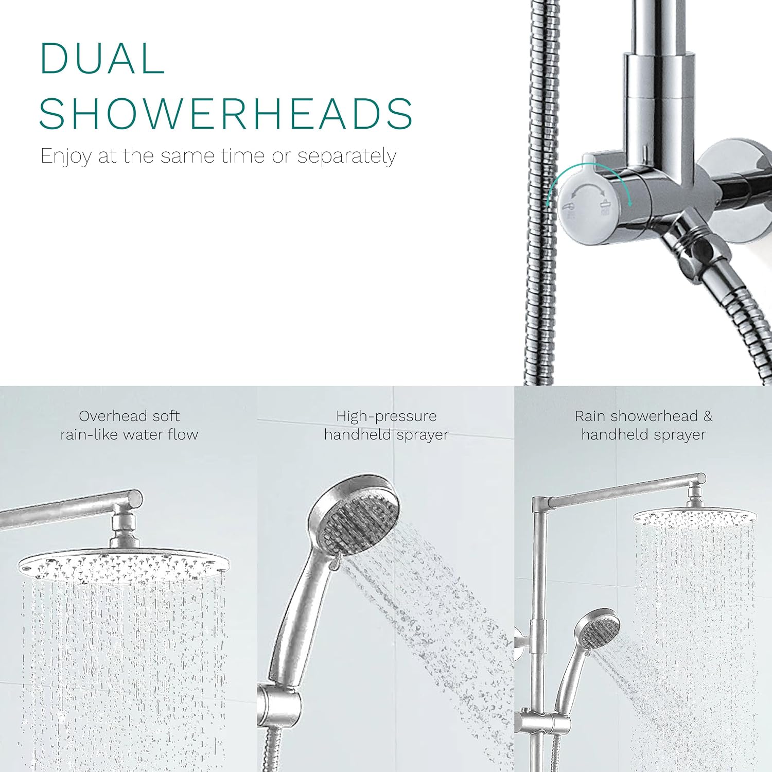 Fennocasa Polaris 3 Retrofit Rain Shower System, 3-Setting Handheld Shower Combo with Slide Bar, 8' Low Profile Shower Head (2.5 GPM Chrome)