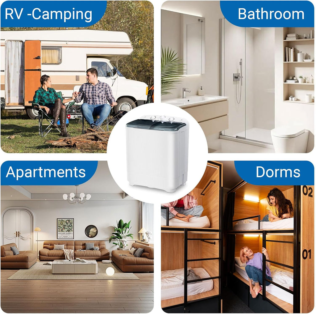 Erivess 2-in-1 Portable Twin Tub Washing Machine, 13lbs Wash 9lbs Spin Capacity, Compact Laundry Washer and Spin Dryer Combo for Apartment, Dorm, RV, Camping