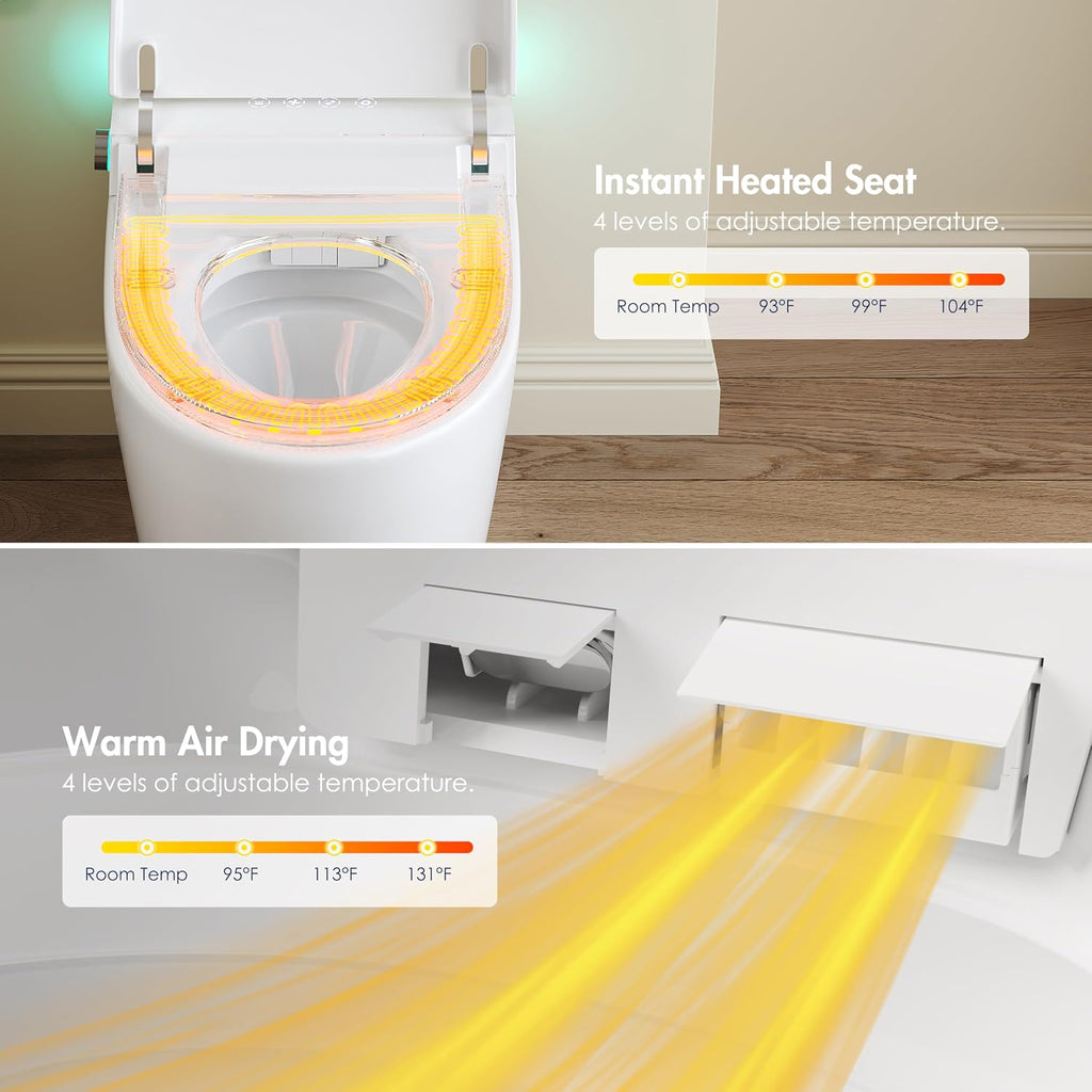 Smart Toilet, Eridanus One Piece Tankless Toilet with Bidet Built in, Foot-Sensor, Off-Seat Auto Flush, Adjustable Warm Water Sprayer, Air Dryer, Elongated Heated Seat, Power-Assisted Flush