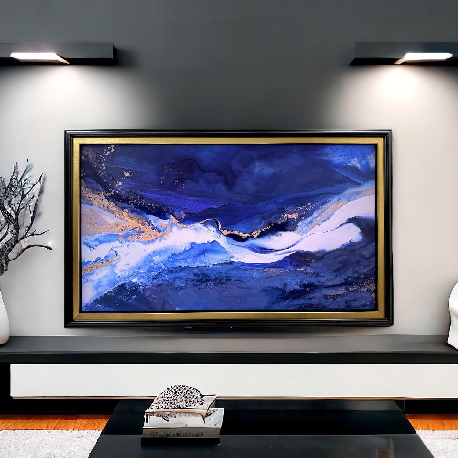 32, 43, 50 & 55 inch Handmade wood ornate TV Frame for Samsung The Frame TV. Satin Black with Gold Leaf (not for use with other models) (43 INCH)