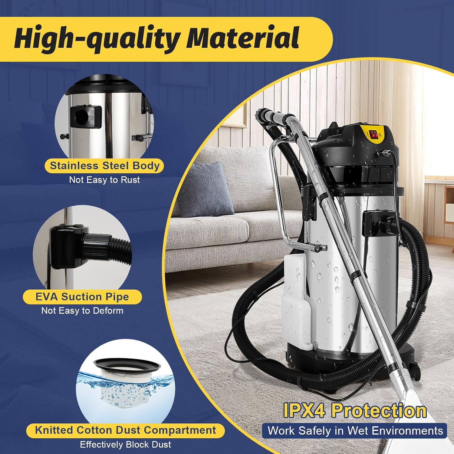 40L/11Gal Commercial Carpet Cleaner, 110V 1034W 3 in 1 Multi-Purpose Wet Dry Vacuum Cleaner Portable Carpet Cleaning Machine w/Circulating Air Cooling Systems for Hotels, Guesthouses (Two Packages)