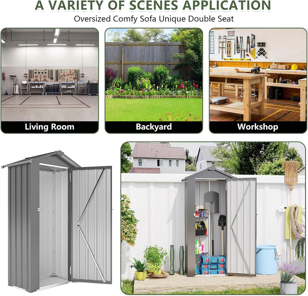 Outdoor Storage Shed, Metal Garden Tool Shed with a Solid Lock System, Outdoor Door Storage Cabinet for Patio, Garage, Poolside, Bikes, and Garden