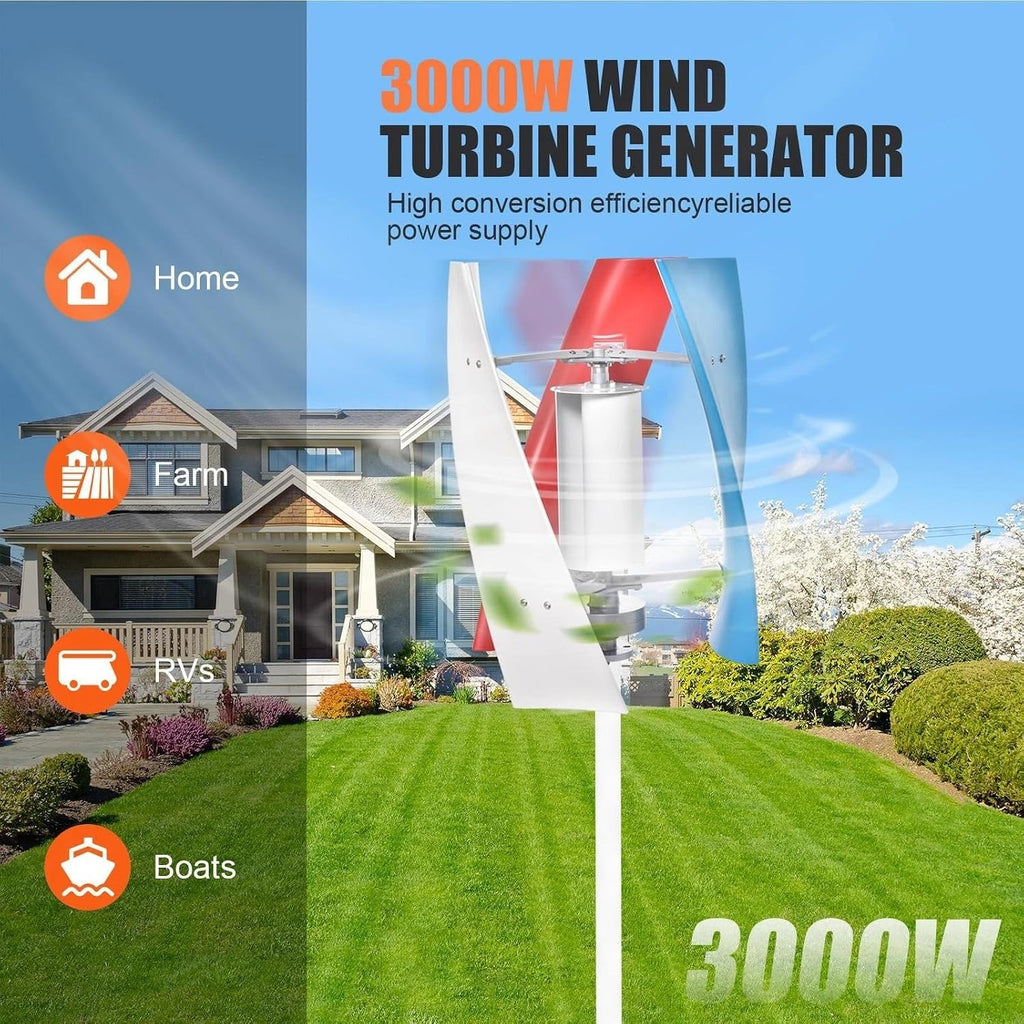 3000W Wind Solar Hybrid Power Generation System With 200W Solar Panel, 12V/24V/48V Vertical Axis Wind Turbine Generator Kit And Intelligent Controller(48V)