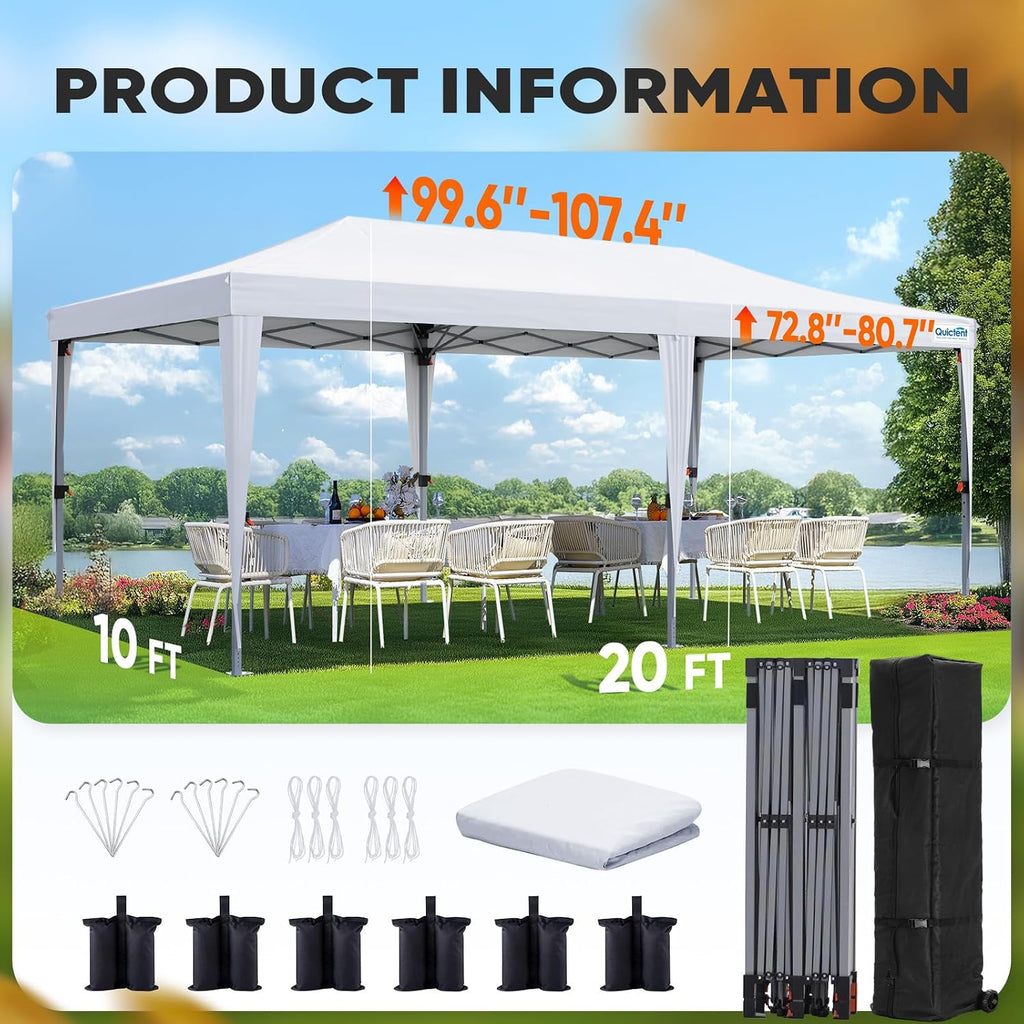Quictent 10x20 Pop up Canopy Without Sidewalls Easy up Canopy Tent Instant Shelter with Windows for Outdoor Events Parties Weddings Commercials Vendors