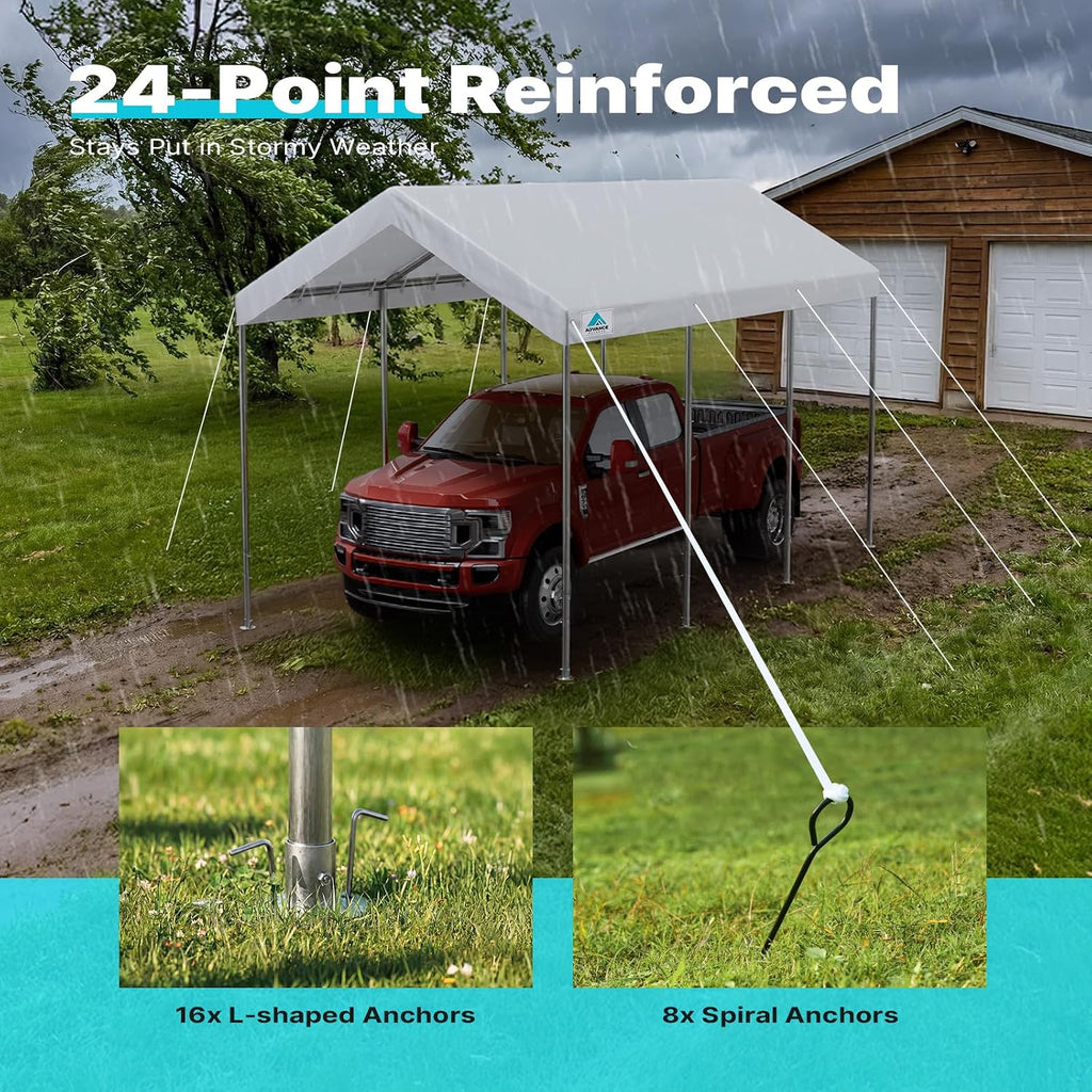 ADVANCE OUTDOOR 10x20 ft Heavy Duty Carport Potable Car Canopy Garage Party Tent Boat Shelter, Adjustable Height from 9.5 ft to 11 ft, White