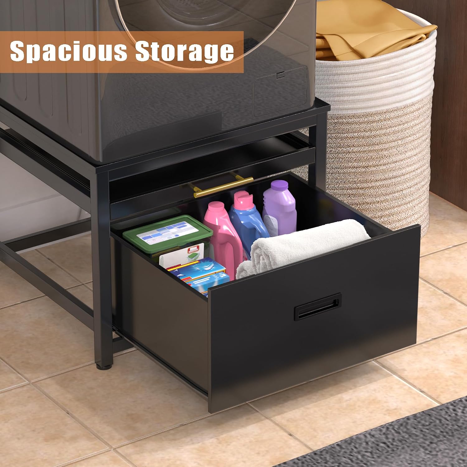 GDLF Washer Dryer Pedestal, 24.1' Laundry Pedestal for Compact Washing Machine, Washer and Dryer Stand with Shelf and Base Storage