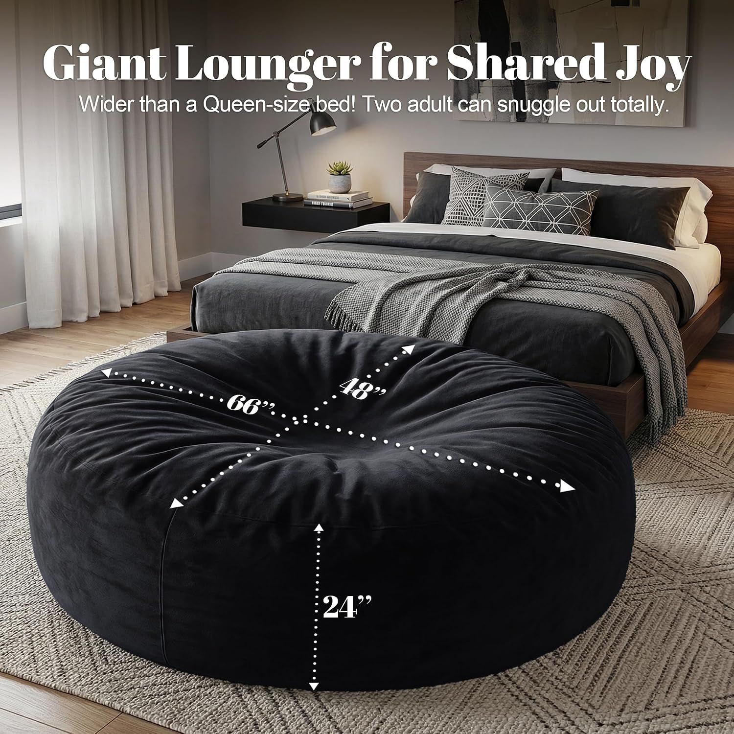 Codi 6FT Bean Bag Chair for Adults – Oversized Foam Floor Lounger with Washable Cover – Comfy Seating for Living Room, Dorm, or Media Room – Black