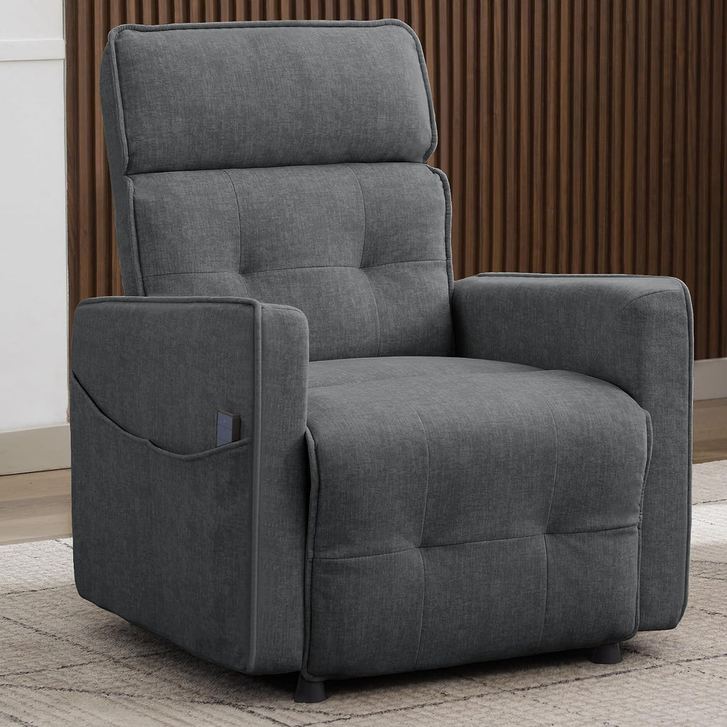 Korser Power Recliner Chair for Living Room, Electric Recliner Chairs for Adults, Comfy Recliners with Side Pockets & One-Touch Adjustment, Cashmere Reclining Chair for Reading, Bedroom, Lounge, Grey