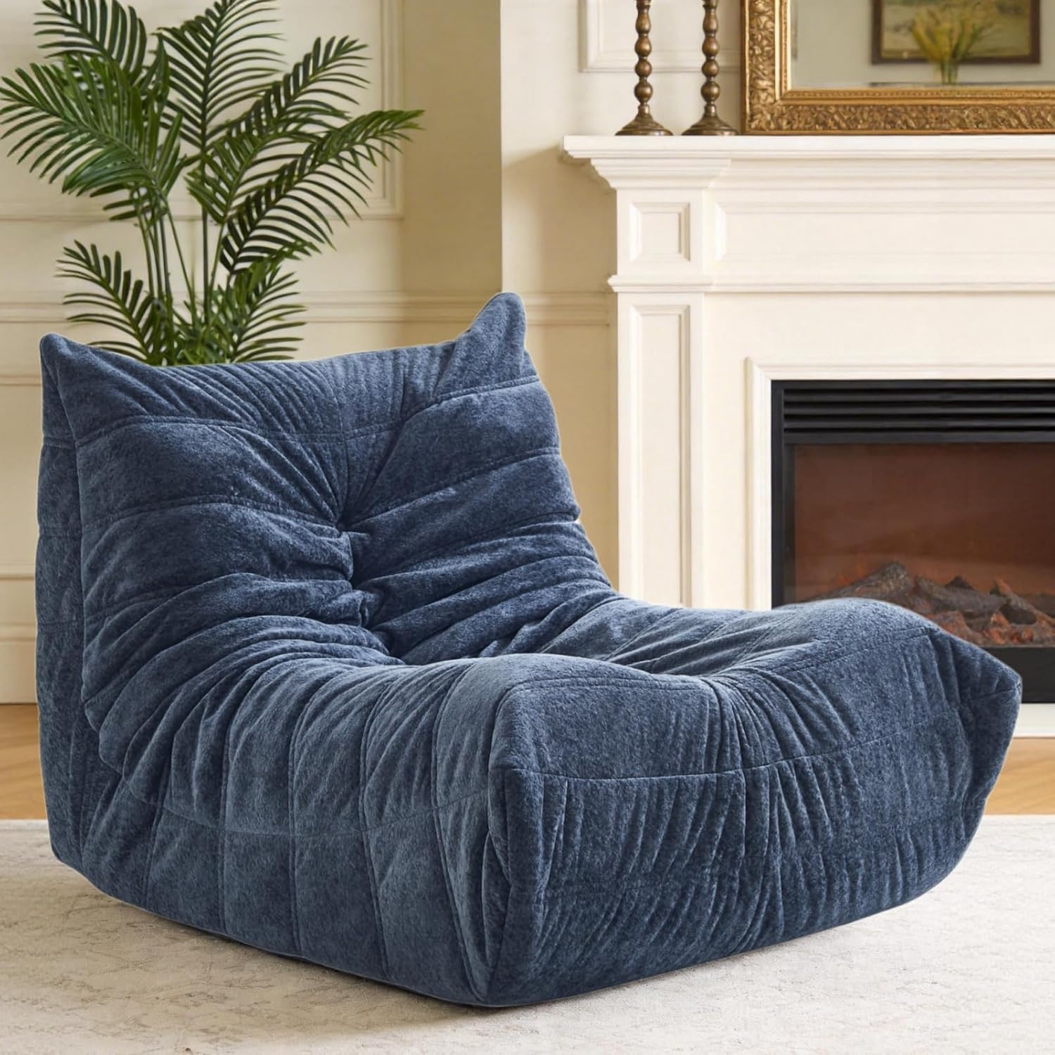 Bean Bag Chairs for Adults Teens Kids, Fireside Chair Bean Bag Lounger with Memory Foam Filled, Bean Bag Sofa for Living Room, Dorms, Apartments, Reading Corner(Blue Grey Plush)