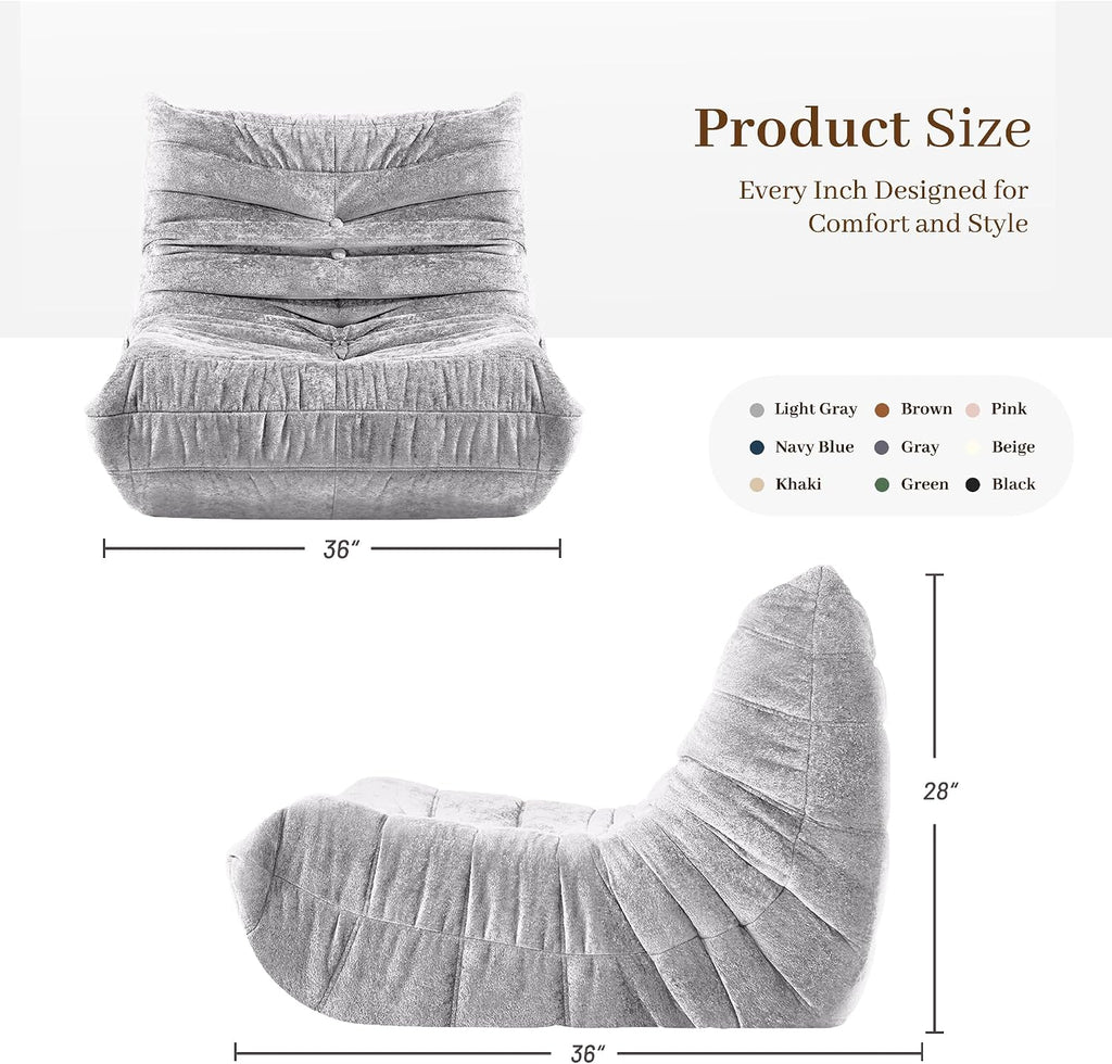 Bean Bag Chair, Giant Bean Bag Chairs for Adults, Faux Fur Memory Foam Bean Bag Couches with Filler, Fireside Lazy Sofa for Living Room, Bedroom, Office(Light Gray)