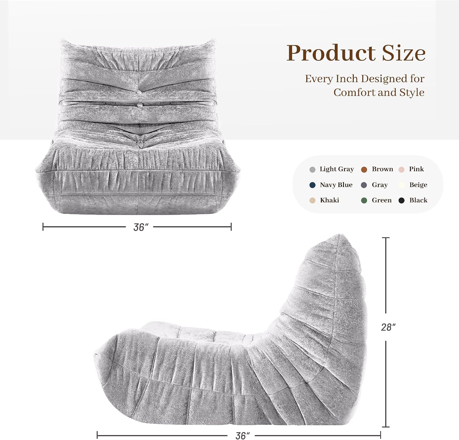 Bean Bag Chair, Giant Bean Bag Chairs for Adults, Faux Fur Memory Foam Bean Bag Couches with Filler, Fireside Lazy Sofa for Living Room, Bedroom, Office(Light Gray)