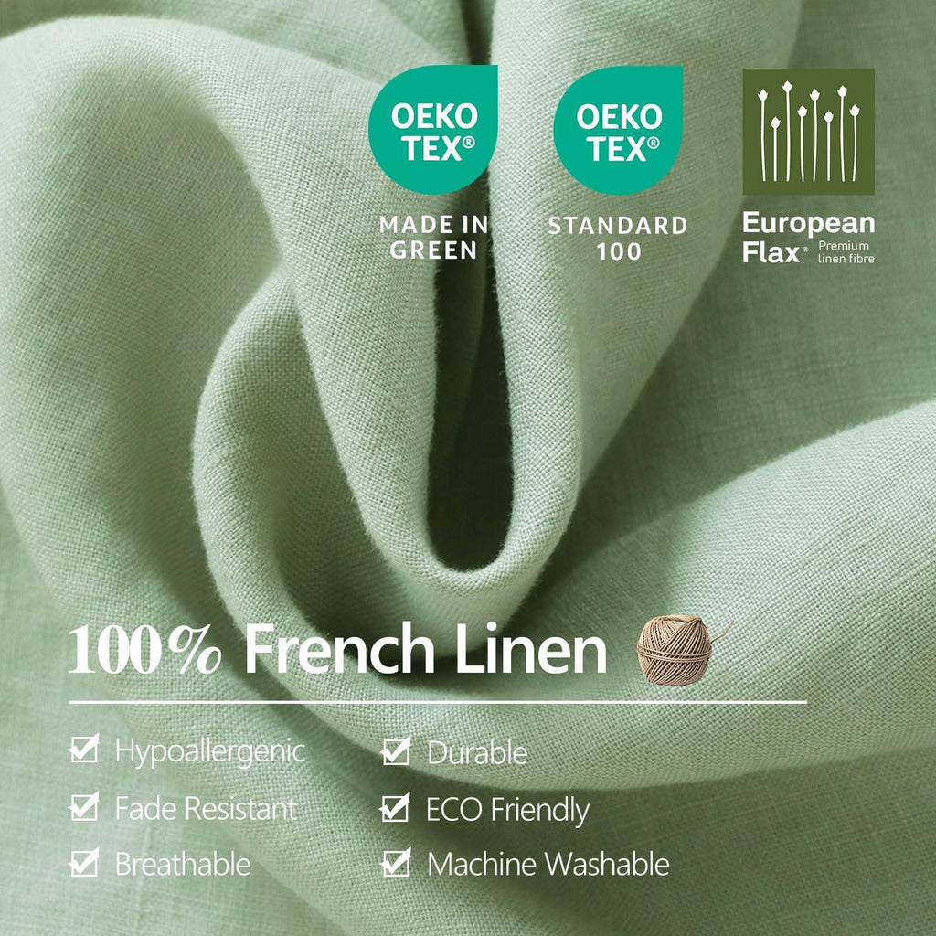 S VICTORY SYMBOL 100% Organic French Natural Linen Bed Sheets,Stone Washed 3 Pieces Sheets Set,Ultra Soft Luxurious Breathable Bedding(Light Green,Twin)