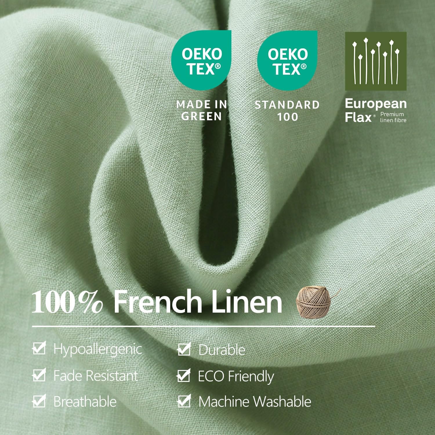 S VICTORY SYMBOL 100% Organic French Natural Linen Bed Sheets,Stone Washed 3 Pieces Sheets Set,Ultra Soft Luxurious Breathable Bedding(Light Green,Twin)