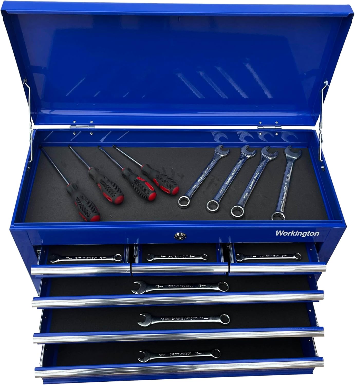 Workington Portable Metal Tool Chest with 6 Drawers, 24' 6-Drawer Tool Chest Cabinet with Ball Bearing Drawer Slides, Steel Tool Storage Box Organizer 4005 Blue