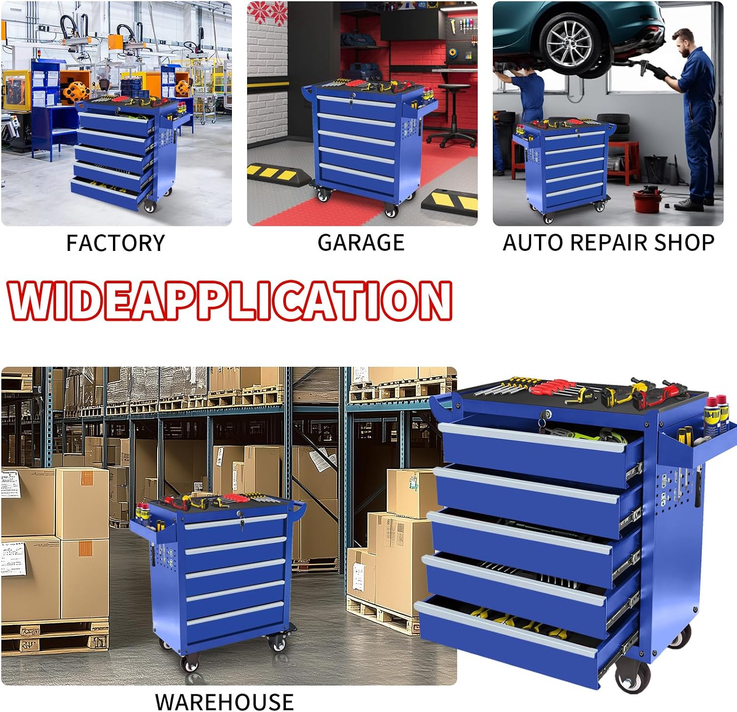 Rolling Tool Chest with Wheels, 5 Drawers Tool Storage Cabinet, Portable Metal Tool Box Organizer with Lock, Tool Cart on Wheels Toolbox Workbench for Garage, Workshop, Warehouse(Required Assembly)