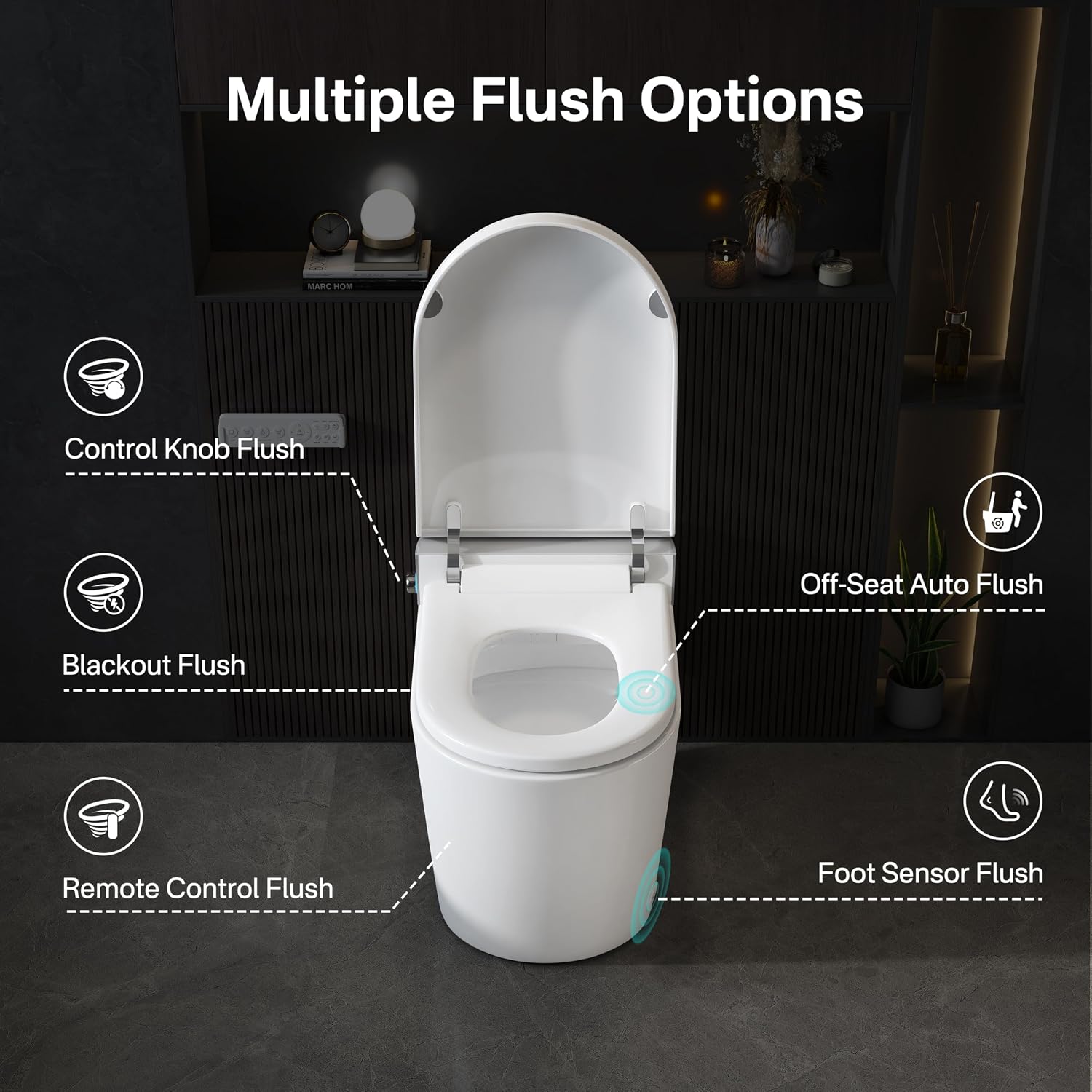 Smart Toilet, Eridanus One Piece Bidet Toilet for Bathroom, Toilet with Heated Bidet Seat, Adjustable Warm Water Wash & Dryer, Foot Sensor Flush, Tankless Toilet with LED Display, White & Gray