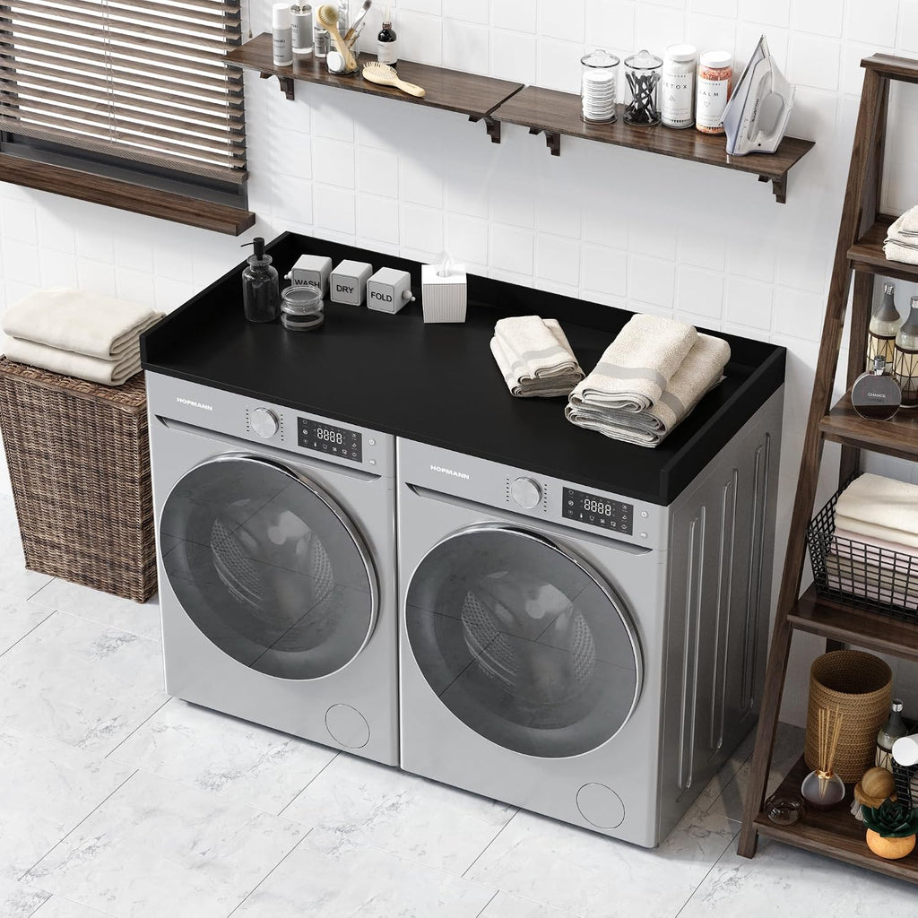 OfficeSimpli Washer Dryer Countertop, Made in USA, Non-Slip Pads, Laundry Room Wood Topper, Washer Dryer Cover for Top, Laundry Countertop, Laminate Finish (Black, Standard (27.5' x 54'))